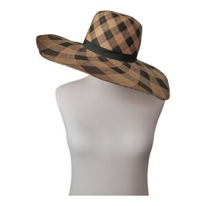 Madcaps Vintage Gingham Plaid Wide Brimed Sun Hat Womens